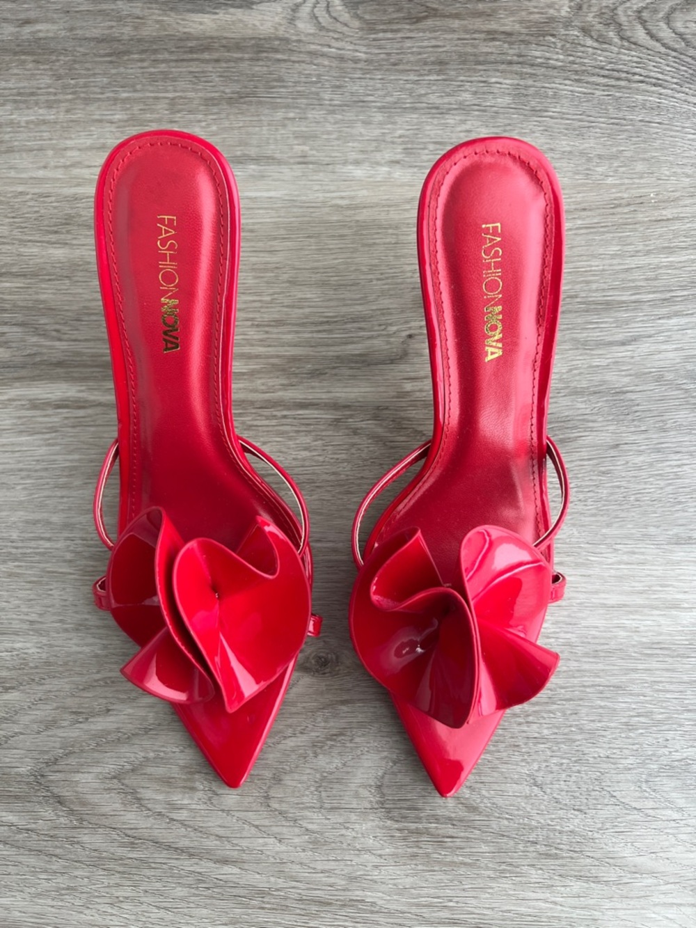 Fashion Nova Bright Red Pointed-Toe Floral Slide Heels